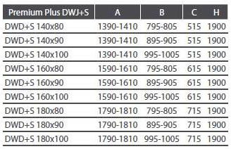 Premium Plus DWD+S 180x90 tolóajtós zuhanykabin méretei