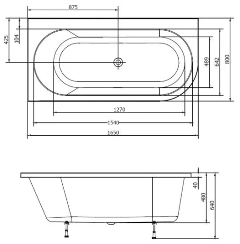 Astra 165x80 aszimmetrikus akrilkád, balos méretei