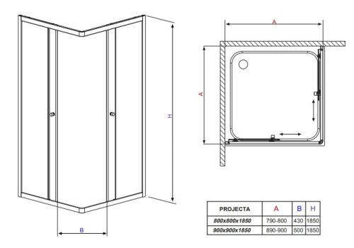 Radaway Projecta C 80x80 szögletes zuhanykabin 