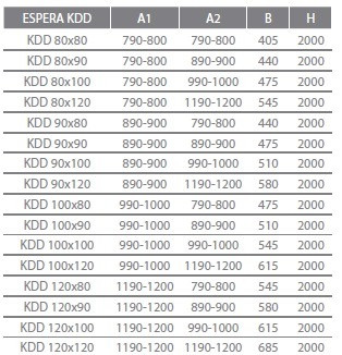 Espera KDD 80x80 tolóajtós szögletes zuhanykabin méretek