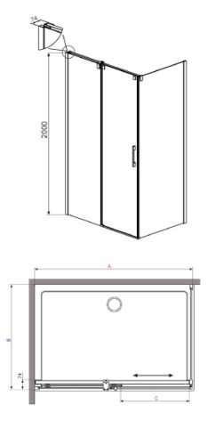 Espera KDJ 100x90 szögletes tolóajtós zuhanykabin méretei