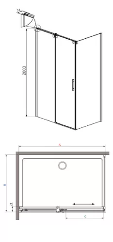 Espera KDJ 120x80 szögletes tolóajtós zuhanykabin méretei