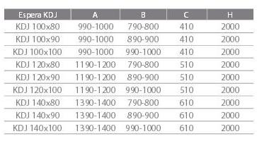 Espera KDJ 140x90 szögletes tolóajtós zuhanykabin méretek