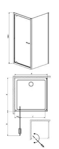 Twist DW+S 80x80 szögletes nyílóajtós zuhanykabin méretei