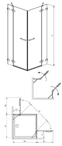 Euphoria KDD 90 szögletes, nyílóajtós zuhanykabin méretei