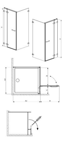 Euphoria KDJ 120x80 szögletes, nyílóajtós zuhanykabin méretei