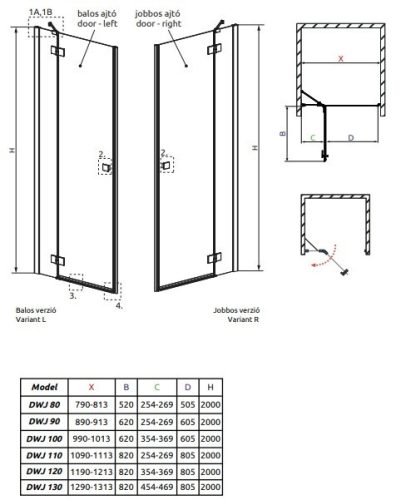 Essenza New DWJ 110 cm nyílóajtós zuhanyajtó méretei