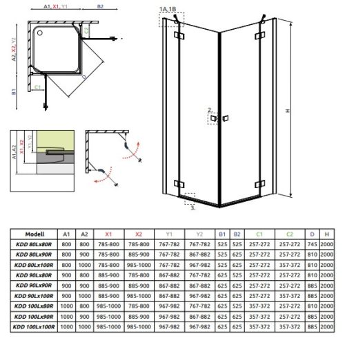 Essenza New KDD 90x90 cm nyílóajtós zuhanykabin méretei