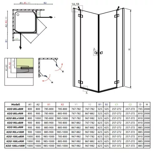 Essenza New KDD 90x90 cm nyílóajtós zuhanykabin méretei
