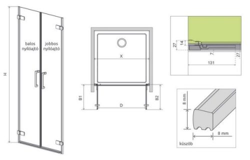 Arta DWD 80 zuhanyajtó méretei