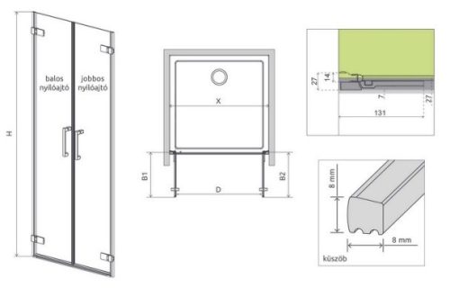 Arta DWD 90 zuhanyajtó méretei