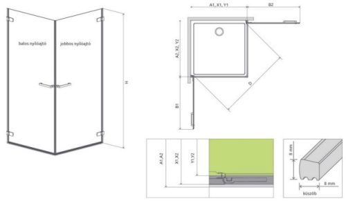 Arta KDD I. 90x90 szögletes zuhanykabin méretei