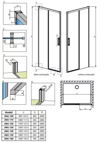 Idea DWJ 110 cm tolóajtós zuhanyajtó méretei