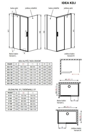 Idea Black KDJ 110x80 cm tolóajtós zuhanykabin méretei
