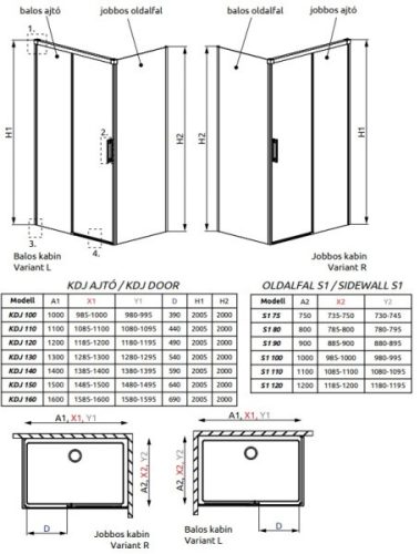 Idea KDJ 120x90 cm tolóajtós zuhanykabin  méretei