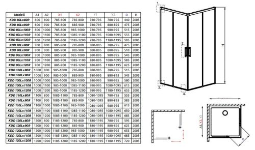Idea KDD 120x80 cm tolóajtós zuhanykabin méretei
