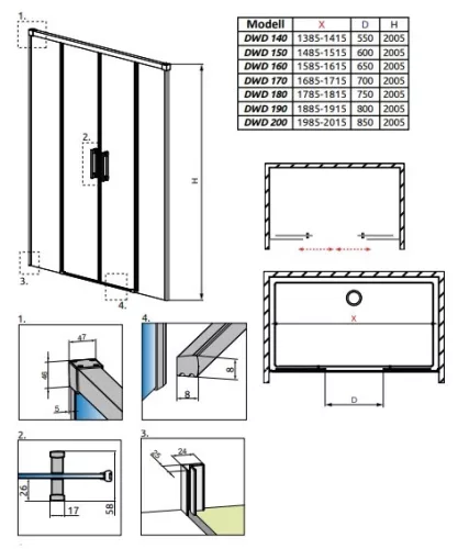 Idea DWD 180 cm tolóajtós zuhanyajtó méretei