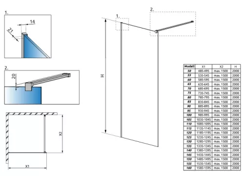Radaway Modo New II 105 zuhanyfal