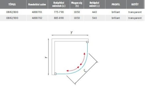 OBR2 80x80 íves zuhanykabin méretei