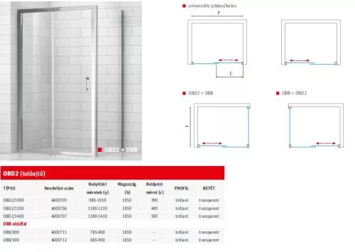 Sanipro OBD2+OBB+OBB 120x90x90 3 oldalú falsíkra szerelhető tolóajtós zuhanykabin