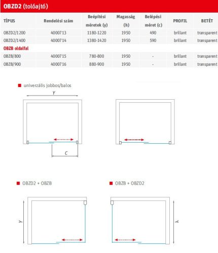Sanipro OBZD2 + OBZB 120x90 cm tolóajtós zuhanykabin