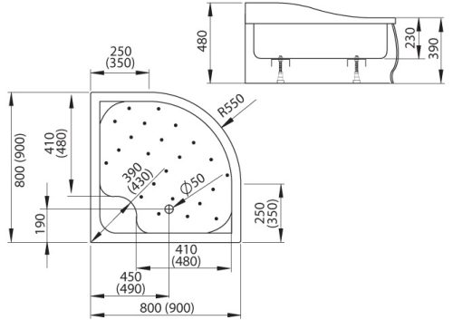 Korfu A 80 íves magasított zuhanytálca méretei