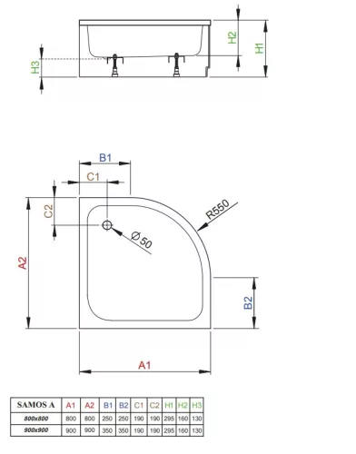 Radaway Samos A 90x90 íves zuhanytálca