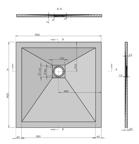 Sanotechnik Kreta 90x90 cm szögletes öntött márvány zuhanytálca