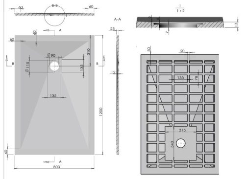 Sanotechnik Kreta 120x80 cm téglalap öntött márvány zuhanytálca