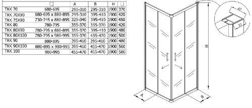 SQ Line TKK 90x90 szögletes zuhanykabin méretei