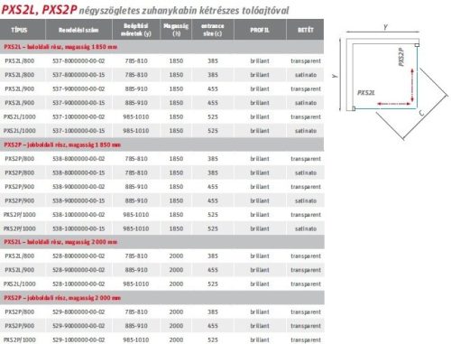 Roltechnik PXS2L+PXS2P 90x90 szögletes zuhanykabin