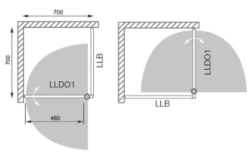 LLDO1 + LLB 70x70 szögletes zuhanykabin rajz