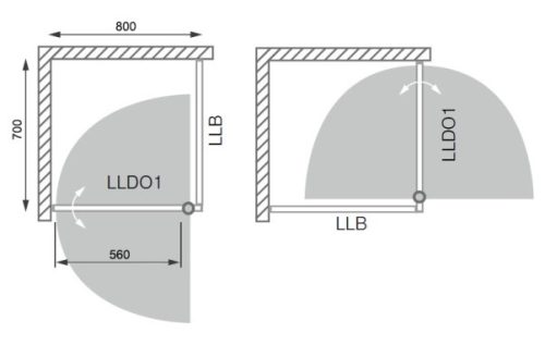 LLDO1 + LLB 80x70 szögletes zuhanykabin rajz
