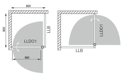 LLDO1 + LLB 80x80 szögletes zuhanykabin rajz