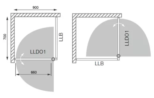LLDO1 + LLB 90x70 szögletes zuhanykabin rajz