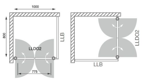 LLDO2 + LLB 100x80 szögletes zuhanykabin rajz