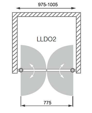 LLDO2-100 nyílóajtós zuhanyajtó méretei