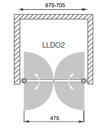 LLDO2-70 nyílóajtós zuhanyajtó méretei