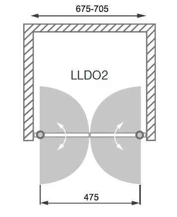 LLDO2-70 nyílóajtós zuhanyajtó méretei