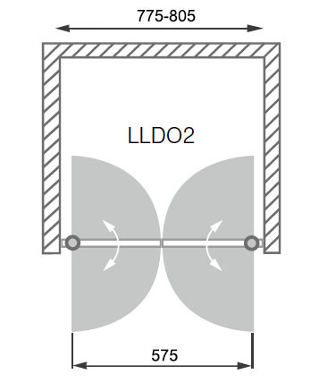 LLDO2-80 nyílóajtós zuhanyajtó méretei