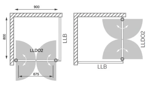 LLDO2 + LLB 90x80 szögletes zuhanykabin rajz