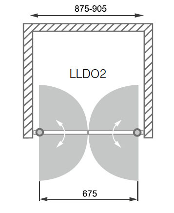 LLDO2-90 nyílóajtós zuhanyajtó méretei