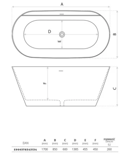 Lavita Opalia 170x85 szabadon álló akrilkád