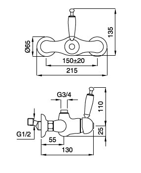 Oxford zuhany csaptelep 6336, króm méretei