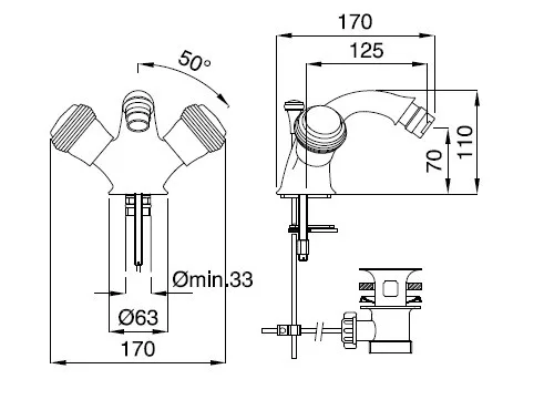 Axo bidet csaptelep 644, króm méretei