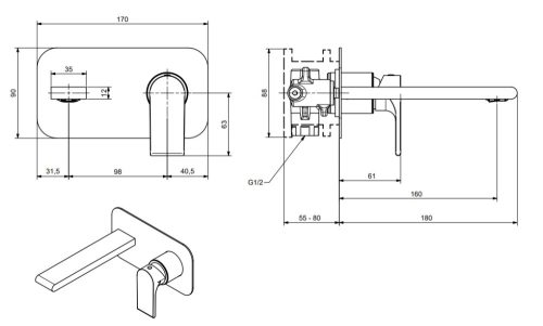 Bugnatese Simple fali mosdó csaptelep 6643