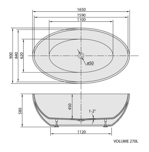 Polysan Coryn 165x90 szabadon álló fürdőkád