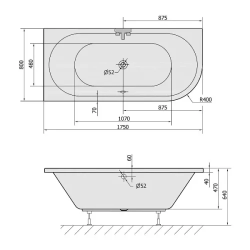 Polysan Viva 175x80 aszimmetrikus akril kád matt fekete