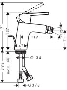 Logis Loop bidet csaptelep 70 méretei