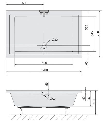 Polysan Deep 120x75 cm magasított zuhanytálca